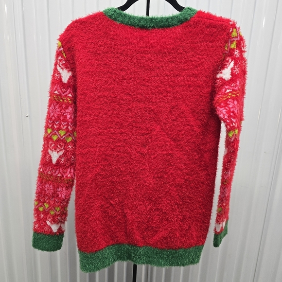 Holiday Time Plus Size XXL Reindeer Ugly Christmas Sweater Red Fuzzy Sequin - Picture 5 of 7